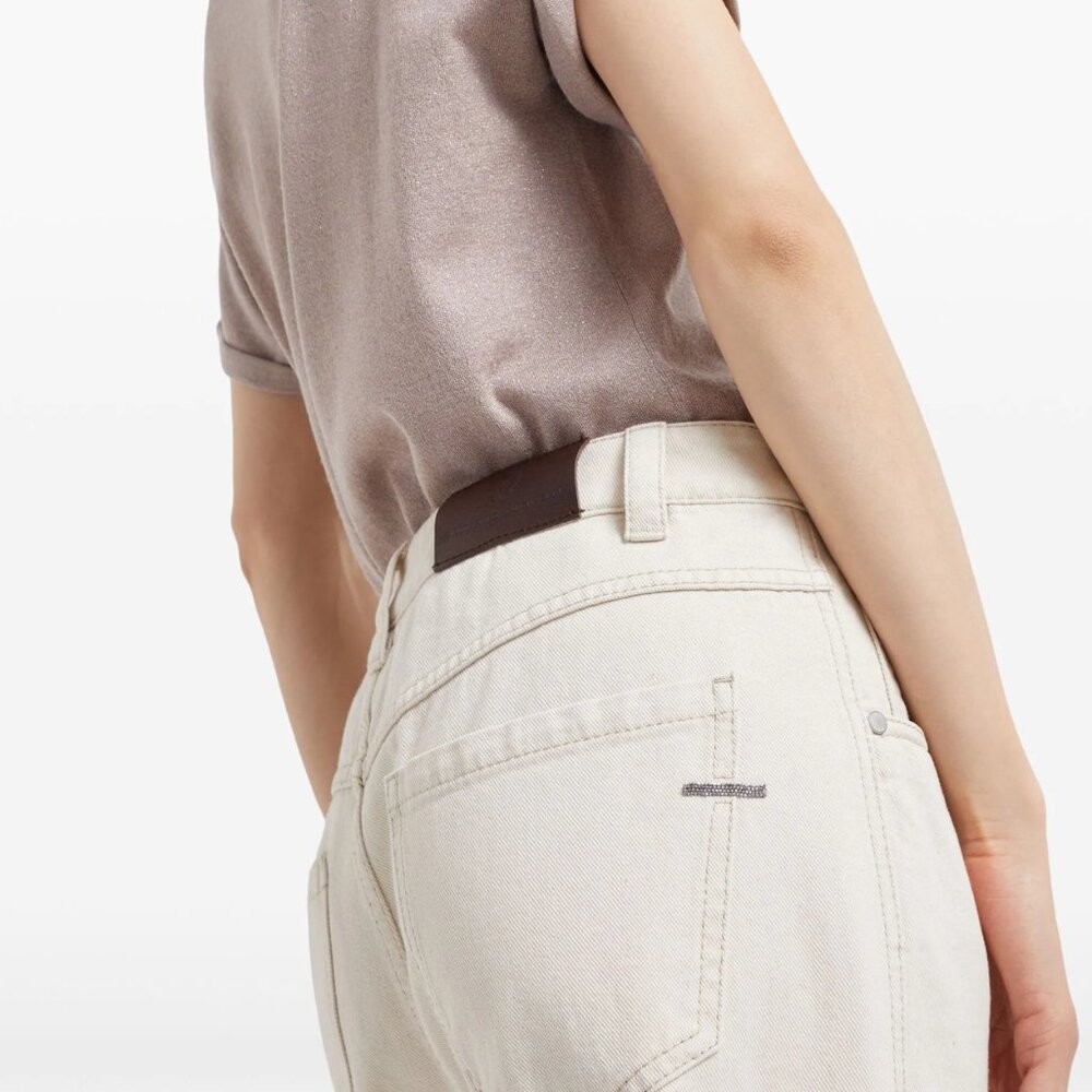 Brunello Cucinelli Monili Jeans Ecru Denim Straight Leg Size 6 New Tag $1595
